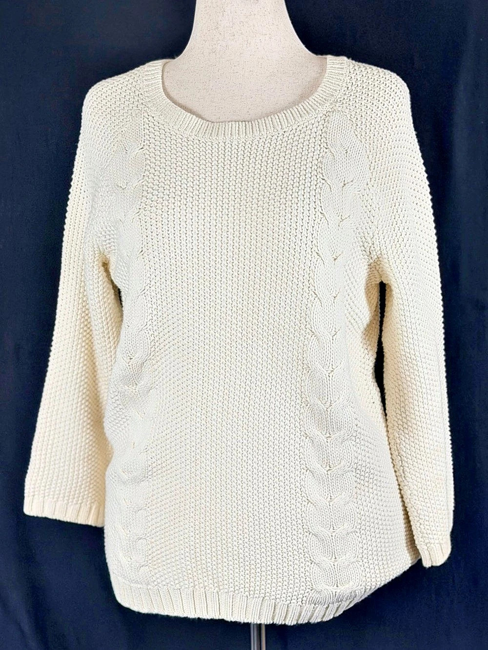 Cynthia Rowley Cable Knit Sweater Cream M Like New Button Design Cozy Cabincore